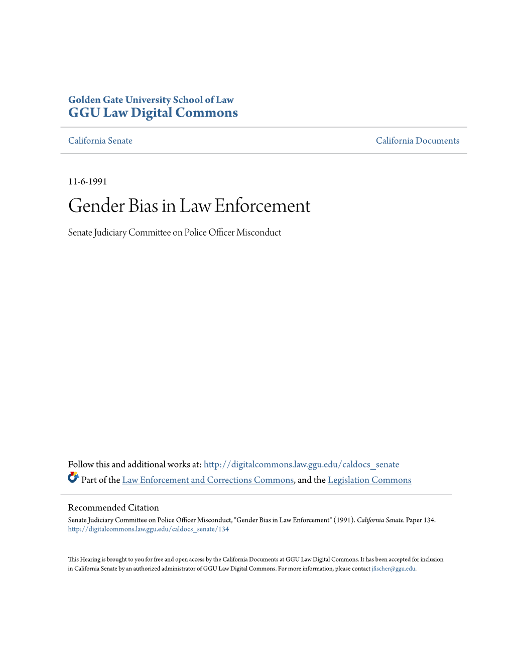 Gender Bias in Law Enforcement Senate Judiciary Committee on Police Officer Misconduct