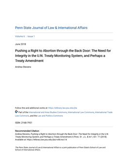 Pushing a Right to Abortion Through the Back Door: the Need for Integrity in the U.N. Treaty Monitoring System, and Perhaps a Treaty Amendment