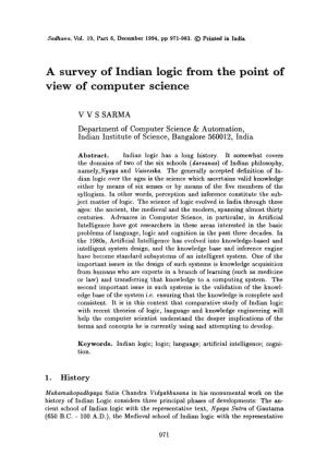 A Survey of Indian Logic from the Point of View of Computer Science