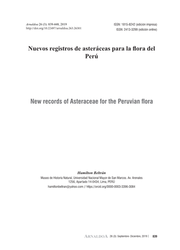 Nuevos Registros De Asteráceas Para La Flora Del Perú New Records Of