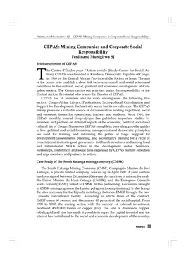 CEPAS: Mining Companies and Corporate Social Responsibility Ferdinand Muhigirwa SJ