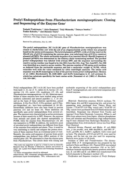 Prolyl Endopeptidase from Flavobacterium Meningosepticum : Cloning and Sequencing of the Enzyme Gene1