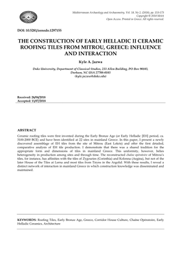 The Construction of Early Helladic Ii Ceramic Roofing Tiles from Mitrou, Greece: Influence and Interaction