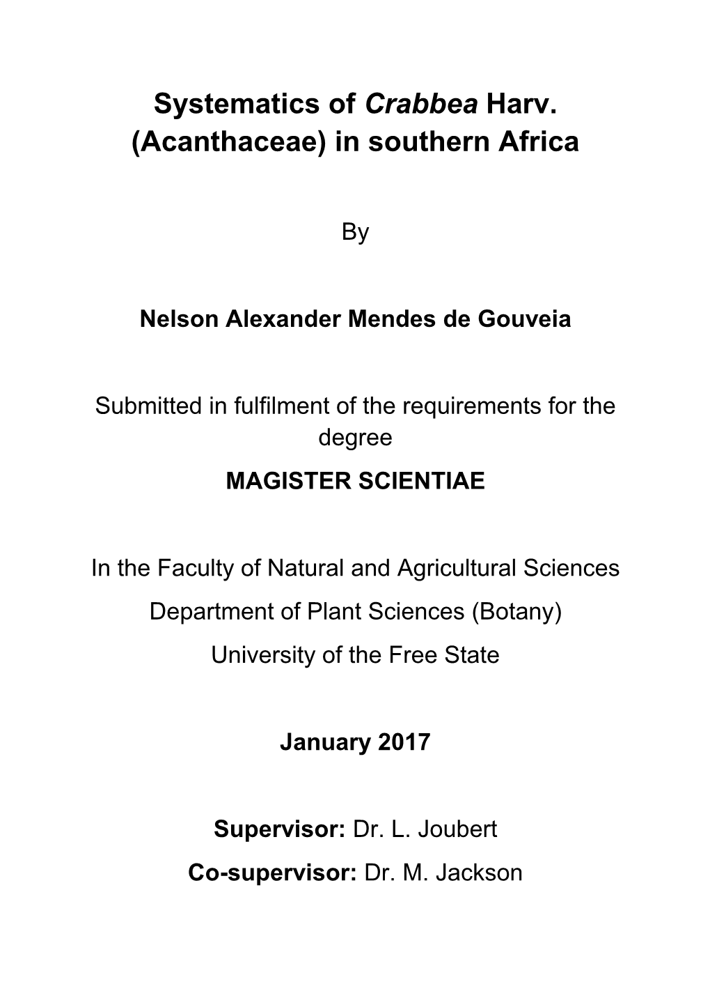 Systematics of Crabbea Harv. (Acanthaceae) in Southern Africa