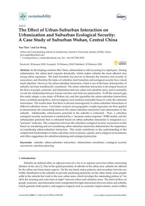 The Effect of Urban-Suburban Interaction on Urbanization and Suburban Ecological Security: a Case Study of Suburban Wuhan, Centr
