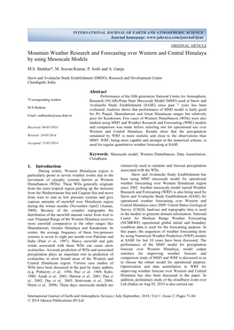 Mountain Weather Research and Forecasting Over Western and Central Himalaya by Using Mesoscale Models