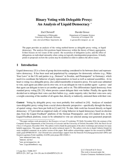 Binary Voting with Delegable Proxy: an Analysis of Liquid Democracy ∗