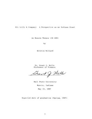Eli Lilly & Company: a Perspective on an Indiana Giant an Honors Thesis