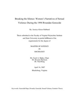 Breaking the Silence: Women's Narratives of Sexual Violence During the 1994 Rwandan Genocide