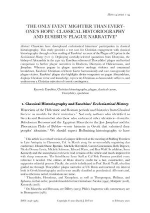 Classical Historiography and Eusebius' Plague Narrative