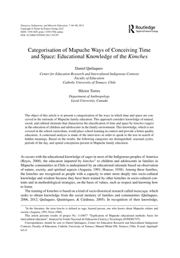 Categorisation of Mapuche Ways of Conceiving Time and Space: Educational Knowledge of the Kimches