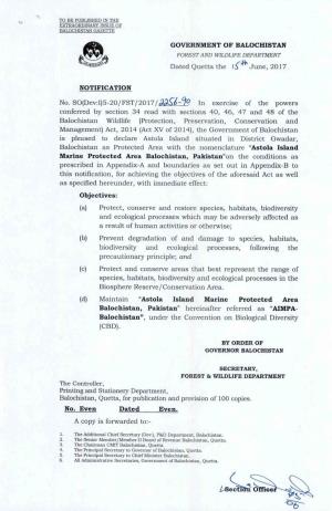 NOTIFICATION GOVERNMENT of BALOCHISTAN Dated Quetta The