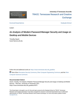 An Analysis of Modern Password Manager Security and Usage on Desktop and Mobile Devices