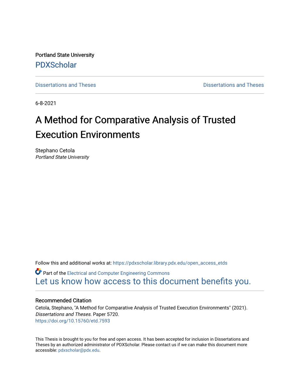 A Method for Comparative Analysis of Trusted Execution Environments