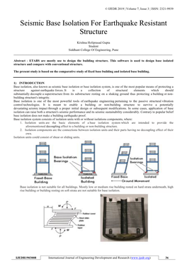 Seismic Base Isolation for Earthquake Resistant Structure