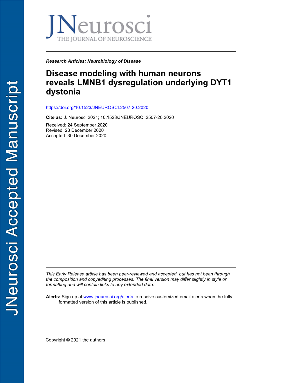 Disease Modeling with Human Neurons Reveals LMNB1 Dysregulation Underlying DYT1 Dystonia