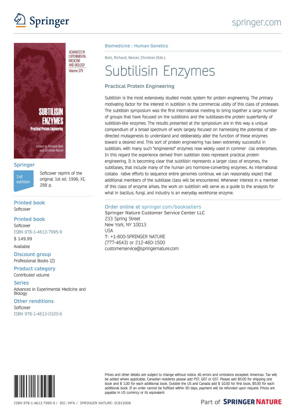 Subtilisin Enzymes Practical Protein Engineering