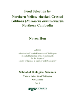 Food Selection by Northern Yellow-Cheeked Crested Gibbons (Nomascus Annamensis)In Northern Cambodia