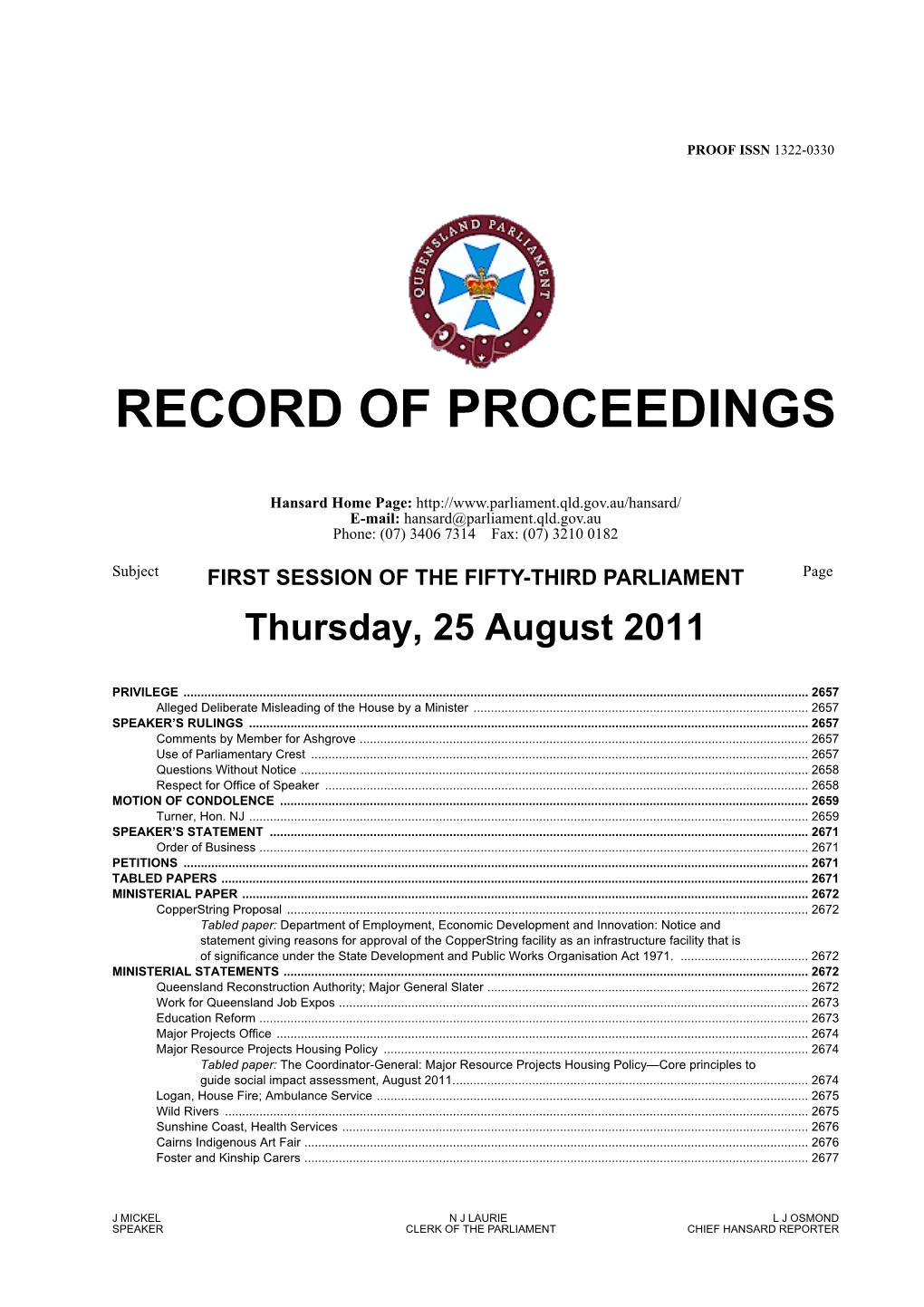 Record of Proceedings