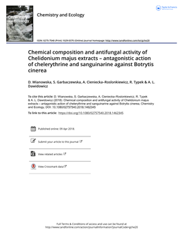 Chemical Composition and Antifungal Activity of Chelidonium Majus Extracts – Antagonistic Action of Chelerythrine and Sanguinarine Against Botrytis Cinerea