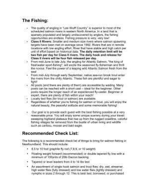 The Fishing: Recommended Check List