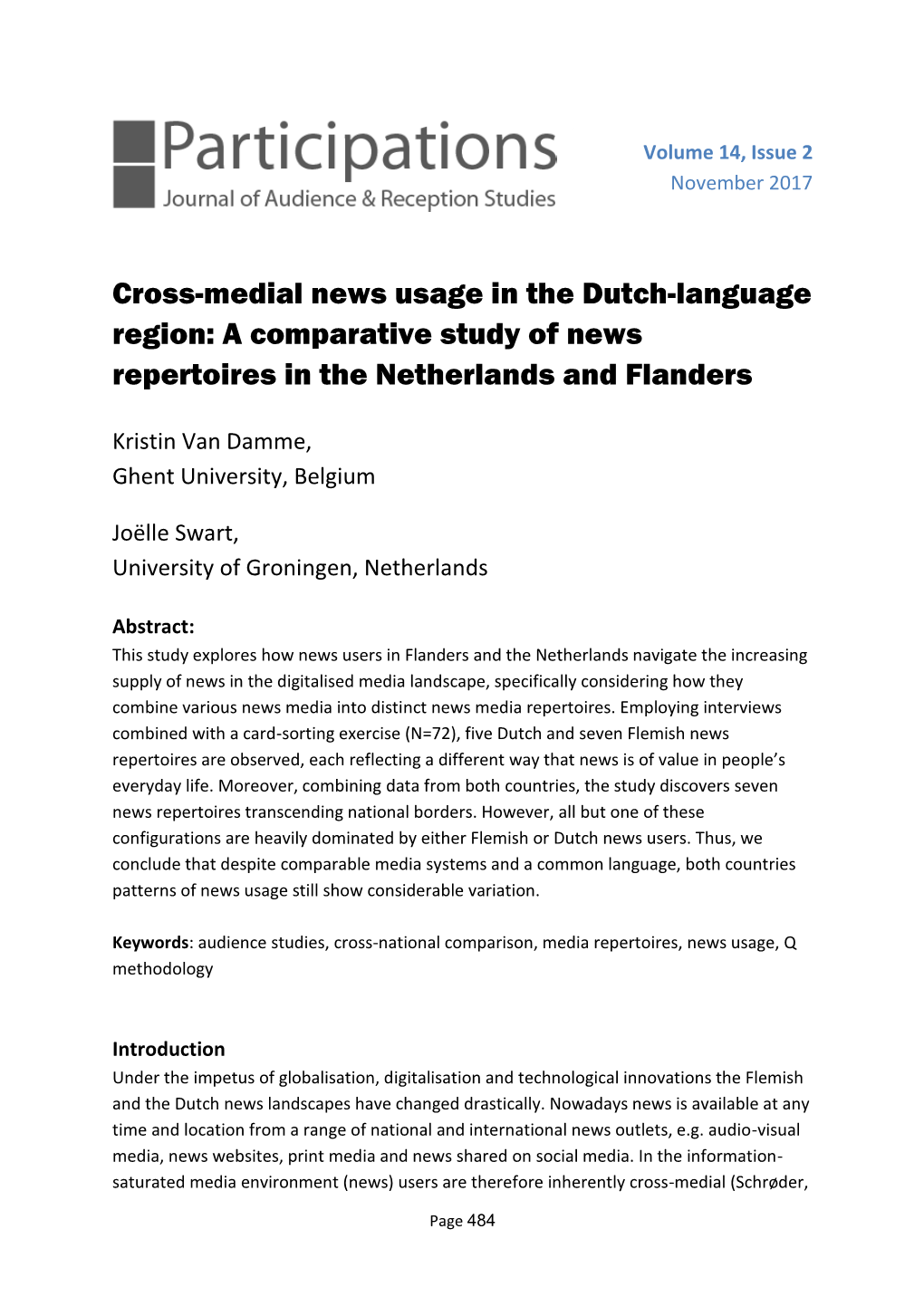 Cross-Medial News Usage in the Dutch-Language Region: a Comparative Study of News Repertoires in the Netherlands and Flanders