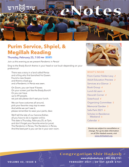 Purim Service, Shpiel, & Megillah Reading