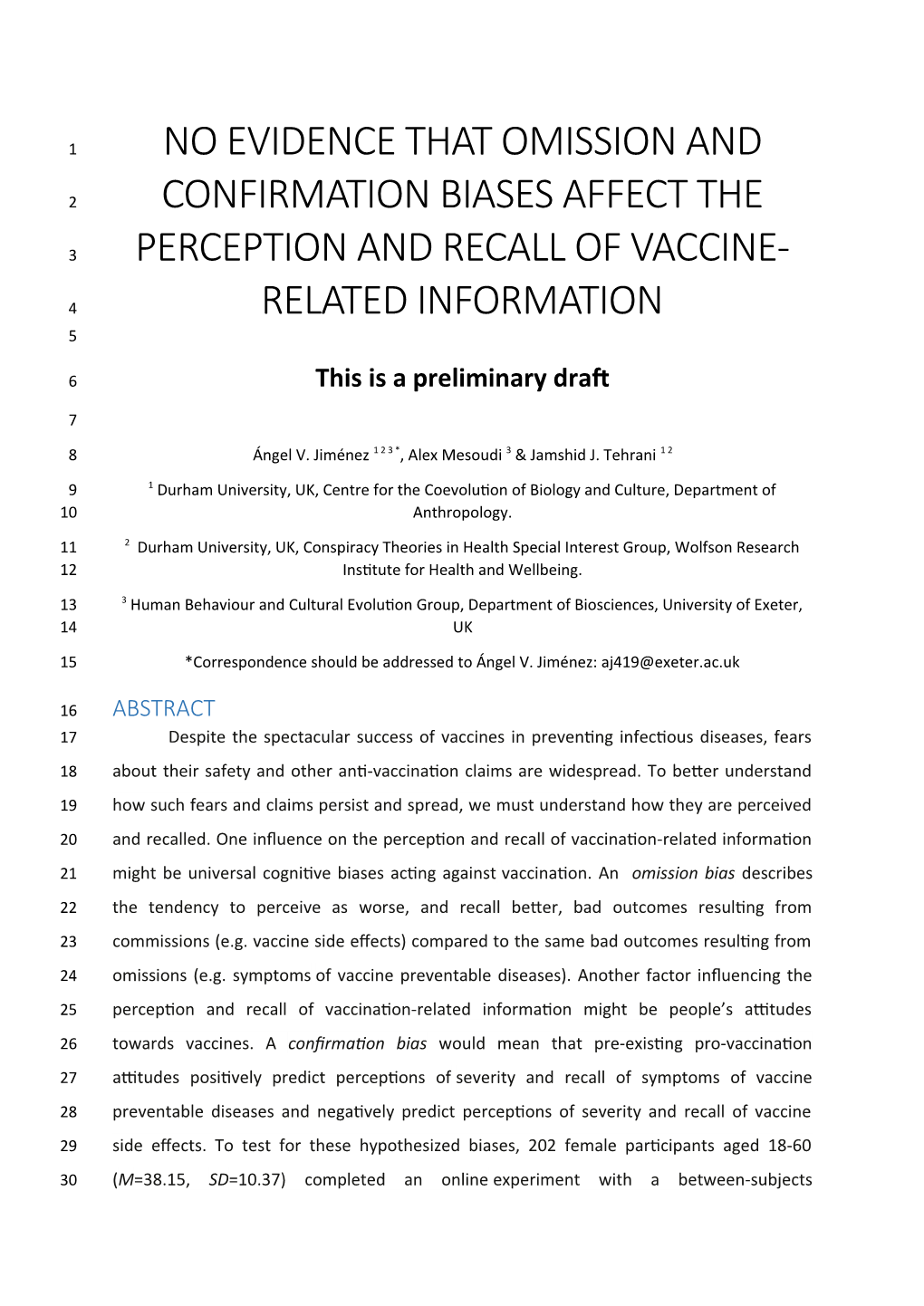 No Evidence That Omission and Confirmation Biases Affect the Perception and Recall of Vaccine- Related Information