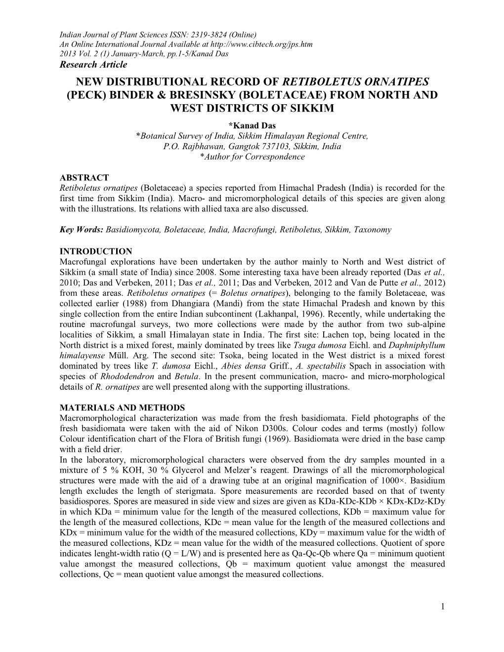 New Distributional Record of Retiboletus Ornatipes (Peck) Binder & Bresinsky (Boletaceae) from North and West Districts of Sikkim