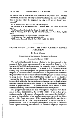 GROUPS WHICH CONTAIN LESS THAN FOURTEEN PROPER SUBGROUPS by G