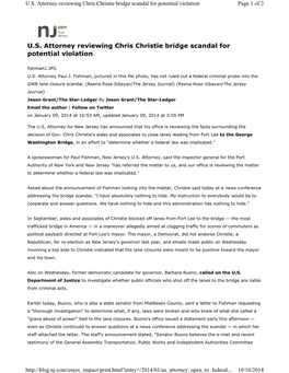 U.S. Attorney Reviewing Chris Christie Bridge Scandal for Potential Violation Page 1 of 2
