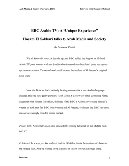 BBC Arabic TV: a “Unique Experience” Hosam El Sokkari Talks to Arab