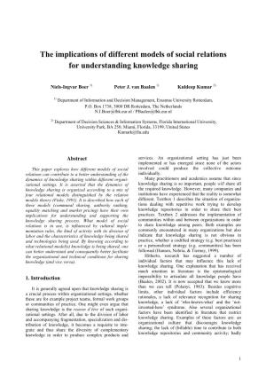 The Implications of Different Models of Social Relations for Understanding Knowledge Sharing