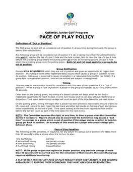 Pace of Play Policy