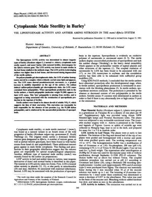 Cytoplasmic Male Sterility in Barley' VIII