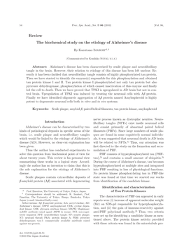 Review the Biochemical Study on the Etiology of Alzheimer's Disease