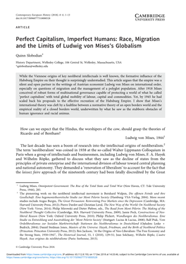 Perfect Capitalism, Imperfect Humans: Race, Migration and the Limits of Ludwig Von Mises's Globalism