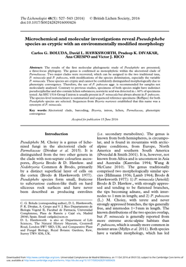 Microchemical and Molecular Investigations Reveal Pseudephebe Species As Cryptic with an Environmentally Modiﬁed Morphology