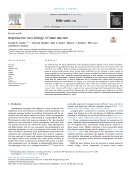 Reproductive Tract Biology: of Mice and Men T ∗ Gerald R