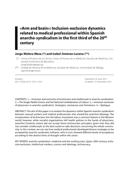Inclusion-Exclusion Dynamics Related to Medical Professional Within Spanish Anarcho-Syndicalism in the First Third of the 20Th Century