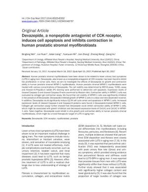 Original Article Devazepide, a Nonpeptide Antagonist of CCK Receptor, Induces Cell Apoptosis and Inhibits Contraction in Human Prostatic Stromal Myofibroblasts