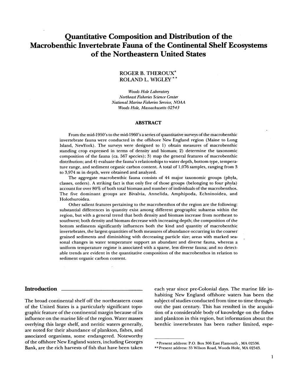 Quantitative Composition and Distribution of the Macrobenthic Invertebrate Fauna of the Continental Shelf Ecosystems of the Northeastern United States