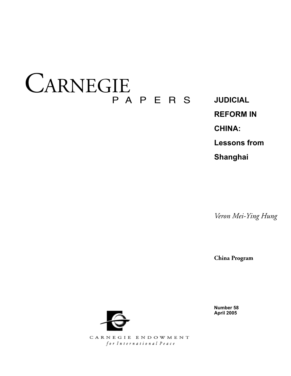 JUDICIAL REFORM in CHINA: Lessons from Shanghai