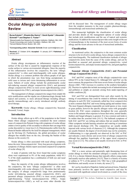 Ocular Allergy Ranges Ocular Allergy: an Updated from the Simplest Measures to the Most Complex Pharmacotherapy, Review Immunotherapy and Monoclonal Antibodies [6]