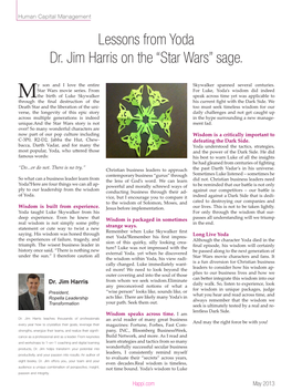 Lessons from Yoda Dr. Jim Harris on the “Star Wars” Sage