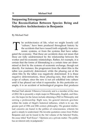 Surpassing Estrangement: the Reconciliation Between Species Being and Subjective Architectonics in Benjamin