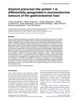 Amyloid Precursor-Like Protein 1 Is Differentially Upregulated in Neuroendocrine Tumours of the Gastrointestinal Tract