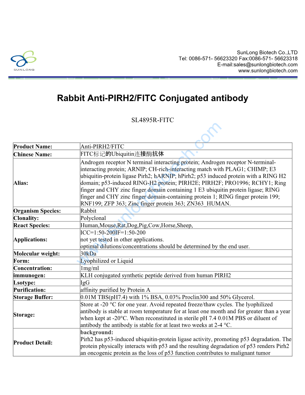 Rabbit Anti-PIRH2/FITC Conjugated Antibody