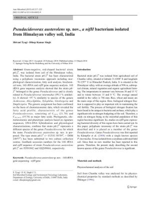 Pseudacidovorax Austerolens Sp. Nov., a Nifh Bacterium Isolated From