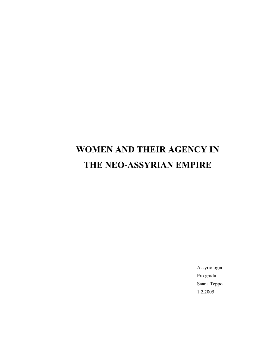 Women and Their Agency in the Neo-Assyrian Empire